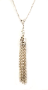 Pearl and Diamond Tassel Pendant "Smooth" in Sterling Silver