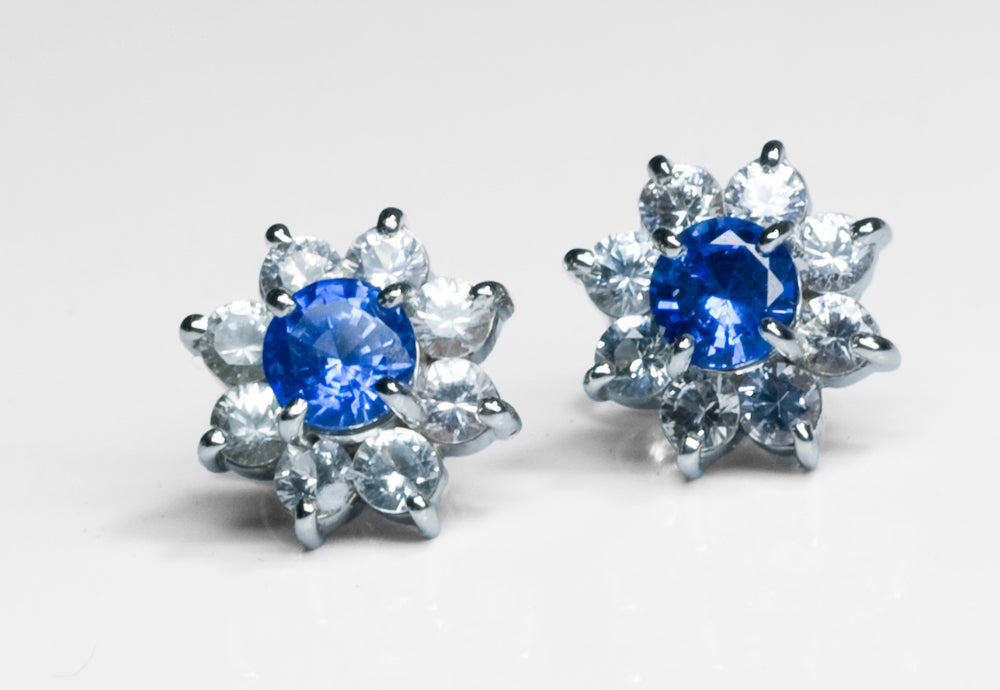 Blue Sapphire, 18k white gold earrings