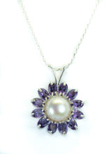 Load image into Gallery viewer, Pearl and Amethyst Flower Pendant in Sterling Silver