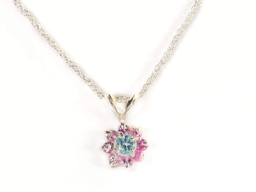 Blue topaz and pink sapphire pendant in Sterling Silver