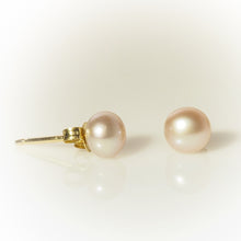 Load image into Gallery viewer, Freshwater Cultured Pink Pearl Earrings in 14K Yellow Gold