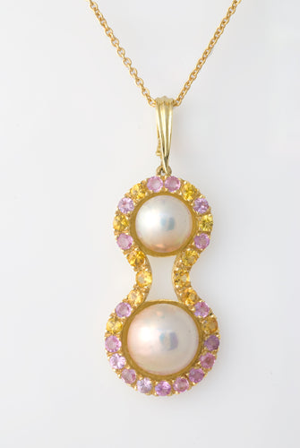 Mabe Pearl with Yellow and Pink Sapphire Pendant in 18k gold