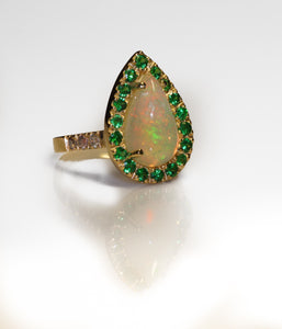 Opal Tsavorite Diamond Ring in 18K Gold
