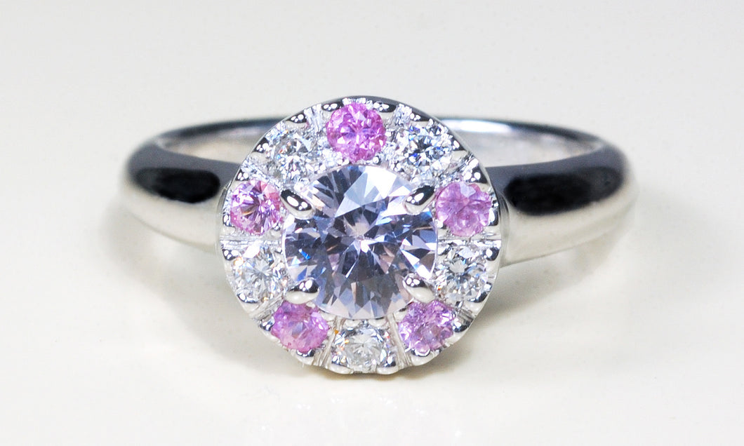 Diamond and Pink Sapphire Engagement Ring