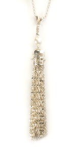 Pearl and Diamond Tassel Pendant "Intense" in Sterling Silver