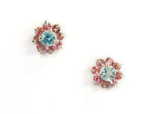 Pink Tourmaline and Blue Topaz Earrings in Sterling Silver